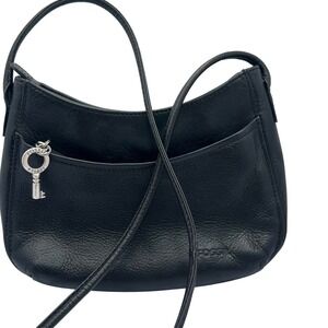 Fossil Black Leather Crossbody Bag Purse Handbag with Iconic Key Charm Y2K Flaw